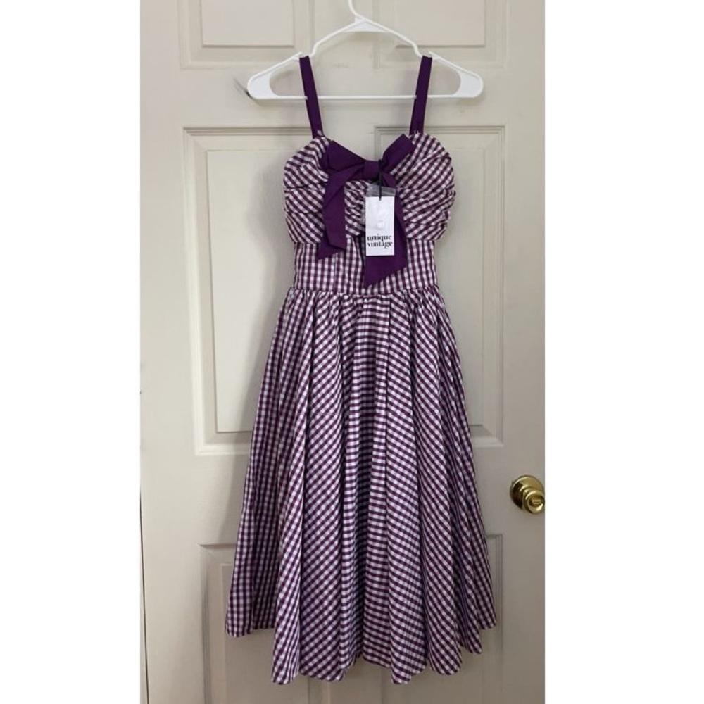 Unique Vintage Purple Gingham Delores Dress